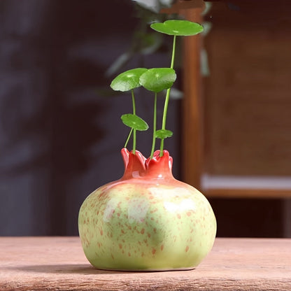 Decorative Ceramic Pomegranate Vase Glossy Glazed Finish for Soliflores and Home Decor