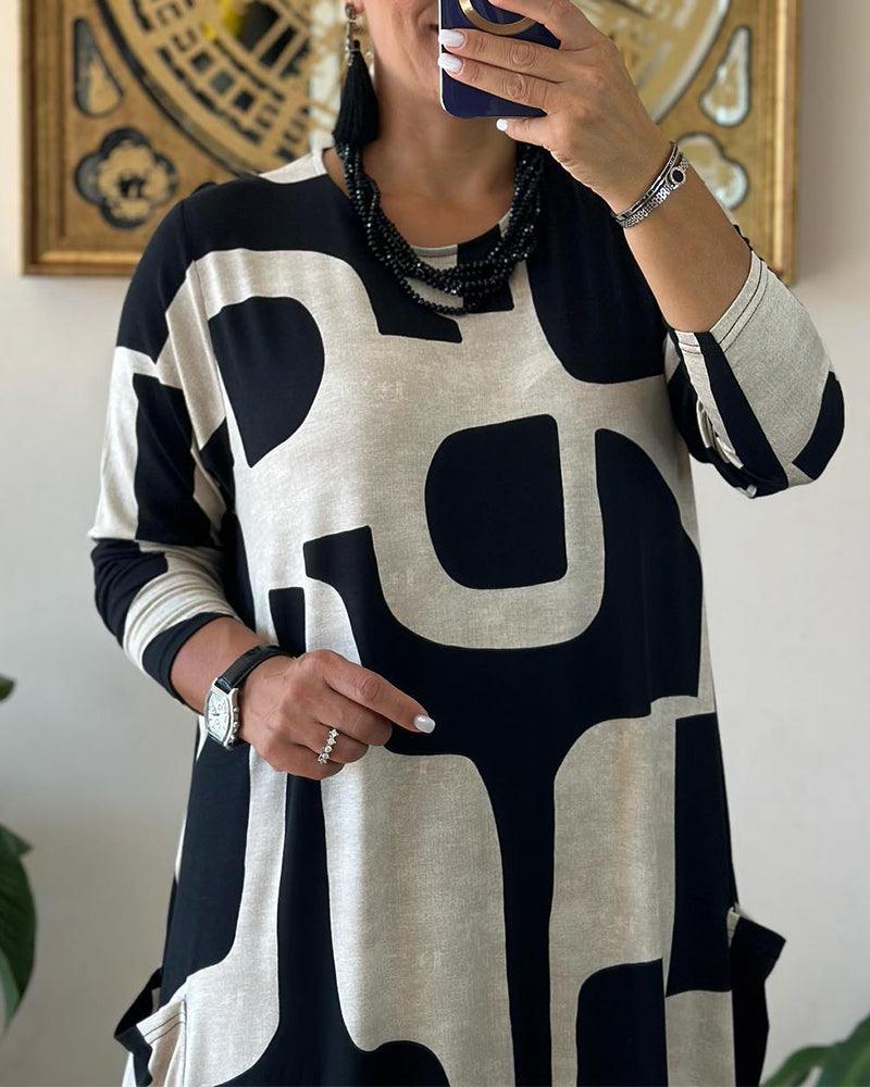 Robe à manches longues pour femmes avec imprimé tendance