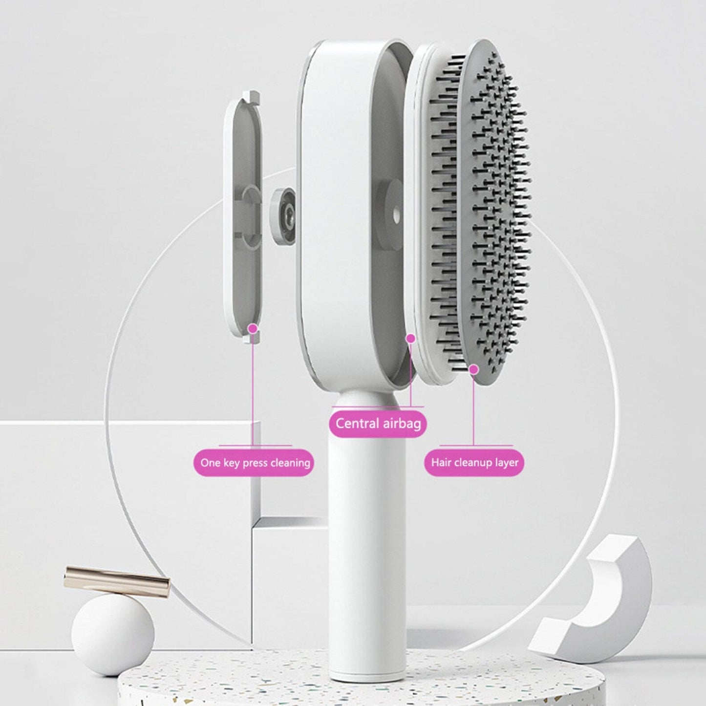 Brosse à Cheveux Auto-Nettoyante avec Coussin d'Air et Picots Flexibles pour Massage du Cuir Chevelu