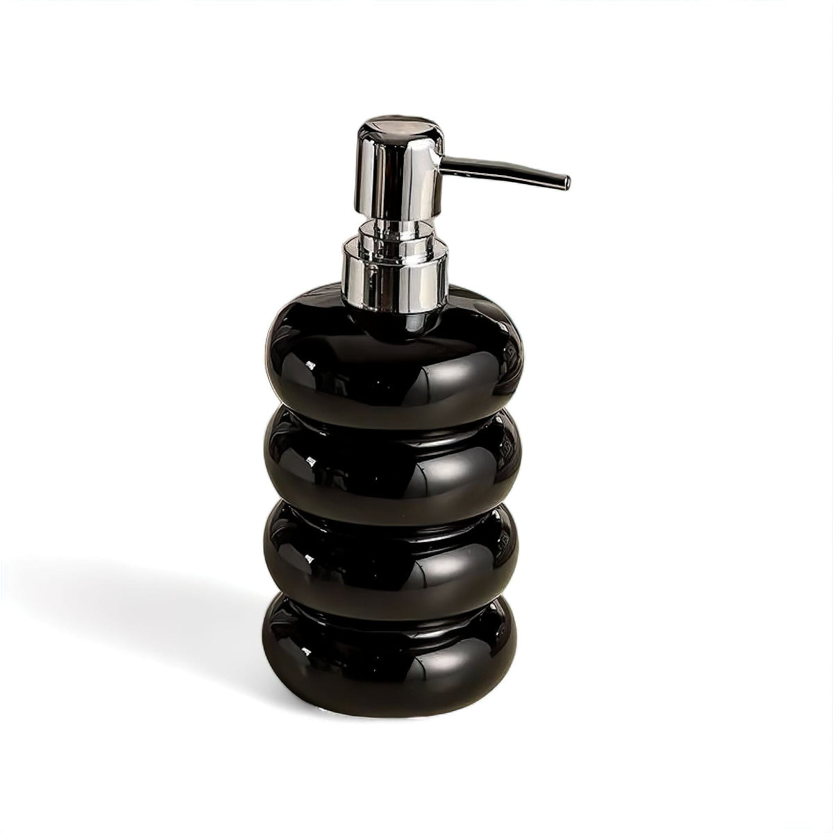 Distributeur de Savon en Céramique à Forme Sculpturale avec Pompe Chromée pour Salle de Bain et Cuisine