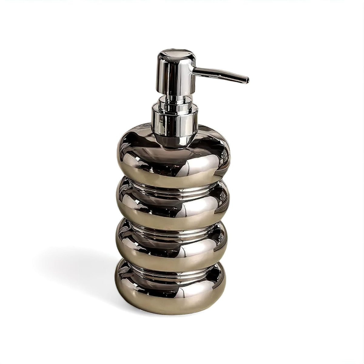 Distributeur de Savon en Céramique à Forme Sculpturale avec Pompe Chromée pour Salle de Bain et Cuisine