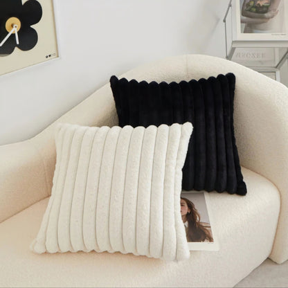 Housse de Coussin en Fausse Fourrure à Grosses Côtes Verticales en Relief pour Canapé et Lit Style Cocooning