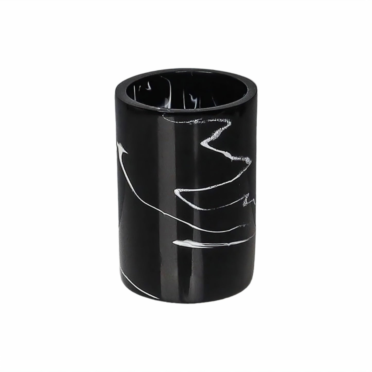 Accessoire de Salle de Bain Effet Marbre Noir Veiné Distributeur Porte-Brosses Gobelet ou Porte-Savon Style Moderne