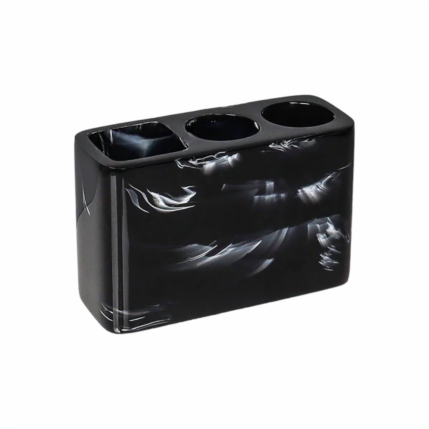 Accessoire de Salle de Bain Effet Marbre Noir Veiné Distributeur Porte-Brosses Gobelet ou Porte-Savon Style Moderne