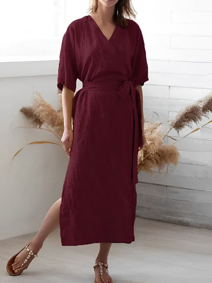 Robe Portefeuille avec Décolleté en V et Ceinture - Chic, Légère et à Porter Toute l'Année