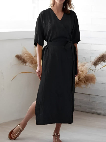 Robe Portefeuille avec Décolleté en V et Ceinture - Chic, Légère et à Porter Toute l'Année