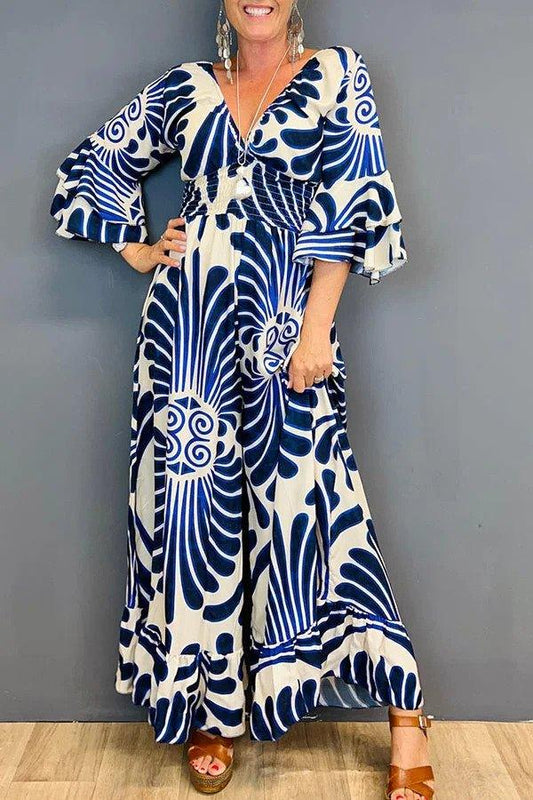 Jumpsuit Vintage à Fleurs Volanté pour Femmes - Aurelles