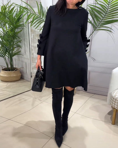 Robe A-Line Élégante Manches Longues Détail en Nœud - Aurelles