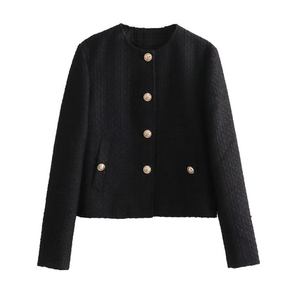 Veste Courte Texturée à Col Rond Pour Femmes - Aurelles