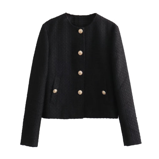 Veste Courte Texturée à Col Rond Pour Femmes - Aurelles