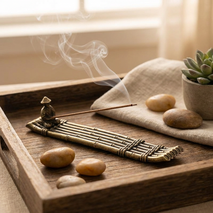 Porte-Encens Sculptural en Métal Forme Barque de Pêche Asiatique Traditionnelle pour Bâtons d'Encens et Méditation