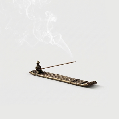 Porte-Encens Sculptural en Métal Forme Barque de Pêche Asiatique Traditionnelle pour Bâtons d'Encens et Méditation