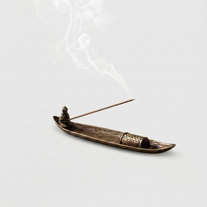 Porte-Encens Sculptural en Métal Forme Barque de Pêche Asiatique Traditionnelle pour Bâtons d'Encens et Méditation