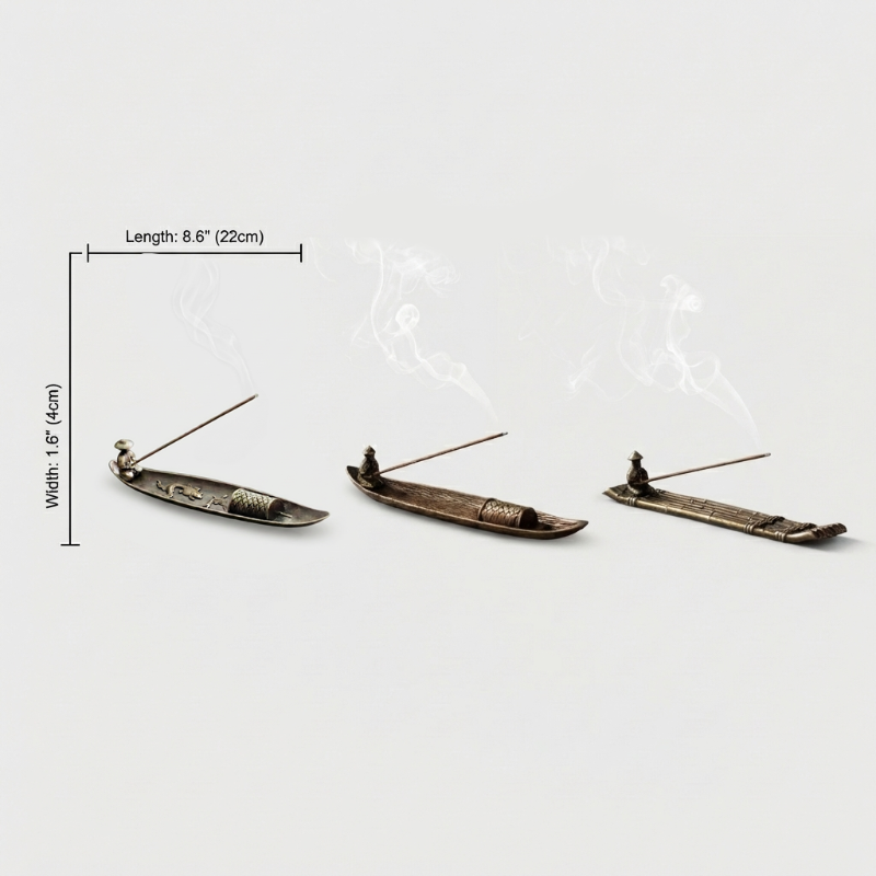 Porte-Encens Sculptural en Métal Forme Barque de Pêche Asiatique Traditionnelle pour Bâtons d'Encens et Méditation