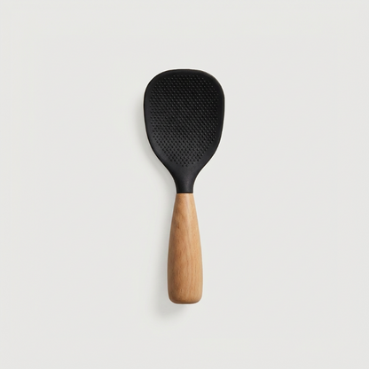 Pelle à Riz en Silicone Anti-Adhérent avec Manche en Bois Surface Texturée à Picots pour Cuisine Asiatique