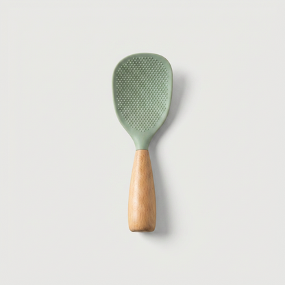 Pelle à Riz en Silicone Anti-Adhérent avec Manche en Bois Surface Texturée à Picots pour Cuisine Asiatique
