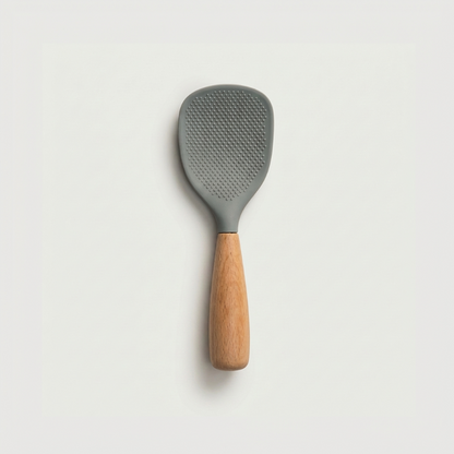 Pelle à Riz en Silicone Anti-Adhérent avec Manche en Bois Surface Texturée à Picots pour Cuisine Asiatique