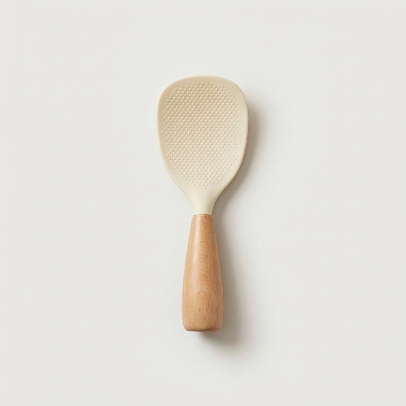 Pelle à Riz en Silicone Anti-Adhérent avec Manche en Bois Surface Texturée à Picots pour Cuisine Asiatique