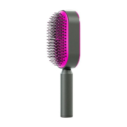 Brosse à Cheveux Auto-Nettoyante avec Coussin d'Air et Picots Flexibles pour Massage du Cuir Chevelu