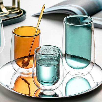 Verre à Double Paroi en Verre Soufflé Coloré pour Boissons Chaudes et Froides Effet Isotherme Café Thé et Cocktails