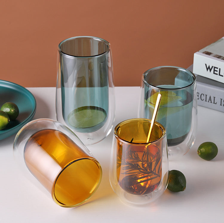 Verre à Double Paroi en Verre Soufflé Coloré pour Boissons Chaudes et Froides Effet Isotherme Café Thé et Cocktails