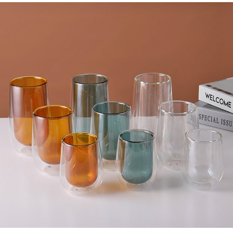 Verre à Double Paroi en Verre Soufflé Coloré pour Boissons Chaudes et Froides Effet Isotherme Café Thé et Cocktails