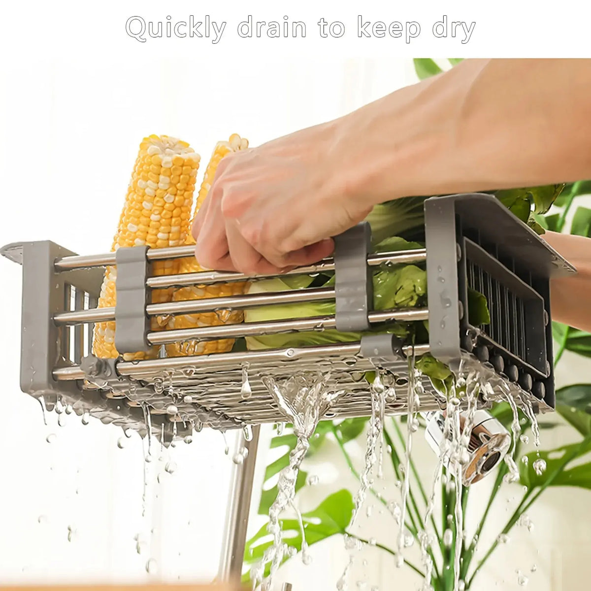 Panier Égouttoir Extensible pour Évier en Acier Inoxydable avec Panneaux Latéraux Réglables