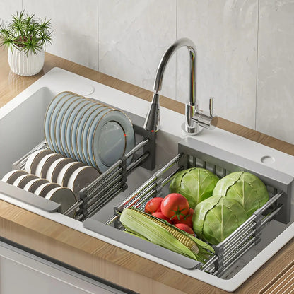 Panier Égouttoir Extensible pour Évier en Acier Inoxydable avec Panneaux Latéraux Réglables