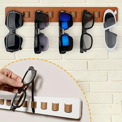 Présentoir Mural pour Lunettes en Bois avec 9 Supports en Cuir pour Lunettes de Soleil et Vue Rangement Décoratif