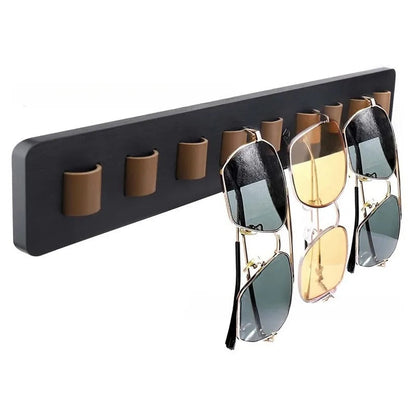 Présentoir Mural pour Lunettes en Bois avec 9 Supports en Cuir pour Lunettes de Soleil et Vue Rangement Décoratif