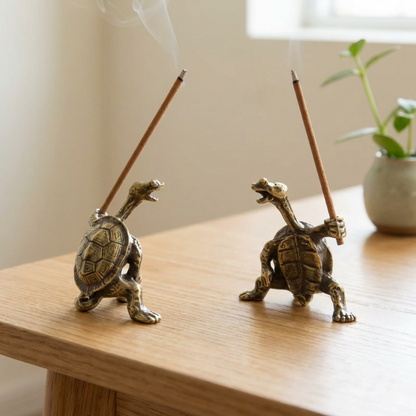 Patinated Brass Turtle Incense Holder for Aromatherapy, Meditation, and Zen Decoration