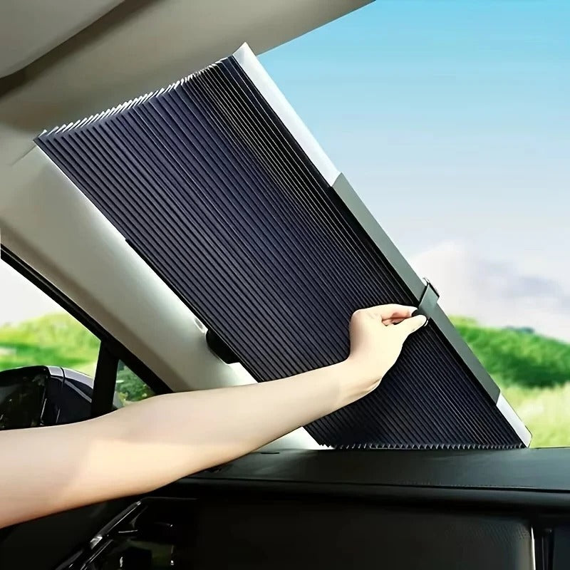 Pare-Soleil Rétractable pour Pare-Brise Voiture à Enroulement Automatique Anti-UV Anti-Chaleur