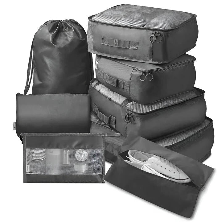 Set de Rangement pour Valise 7 Pièces avec Cubes en Mesh Sac à Chaussures et Pochettes pour Voyage et Bagage Cabine