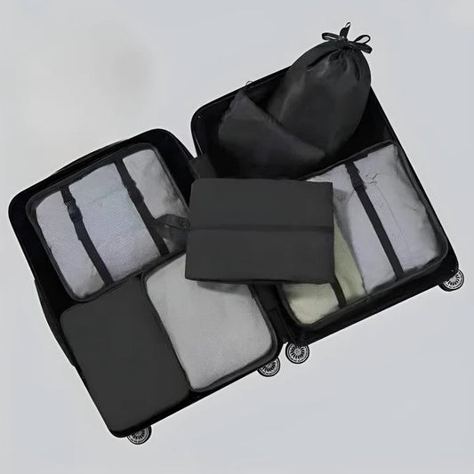 Set de Rangement pour Valise 7 Pièces avec Cubes en Mesh Sac à Chaussures et Pochettes pour Voyage et Bagage Cabine