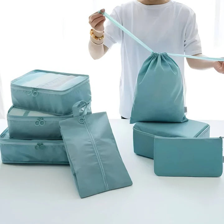 Set de Rangement pour Valise 7 Pièces avec Cubes en Mesh Sac à Chaussures et Pochettes pour Voyage et Bagage Cabine