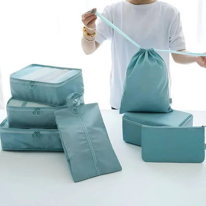 Set de Rangement pour Valise 7 Pièces avec Cubes en Mesh Sac à Chaussures et Pochettes pour Voyage et Bagage Cabine
