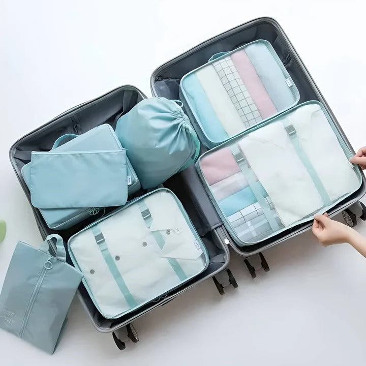 Set de Rangement pour Valise 7 Pièces avec Cubes en Mesh Sac à Chaussures et Pochettes pour Voyage et Bagage Cabine