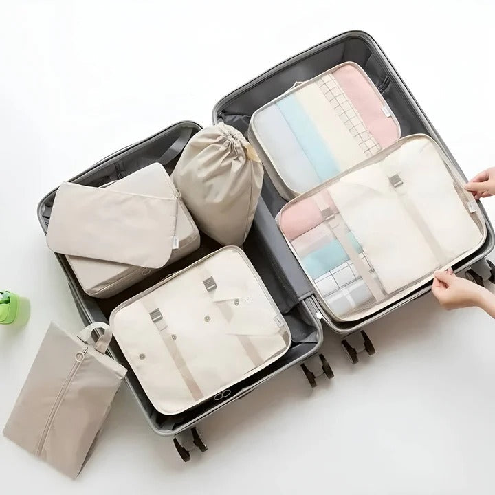 Set de Rangement pour Valise 7 Pièces avec Cubes en Mesh Sac à Chaussures et Pochettes pour Voyage et Bagage Cabine