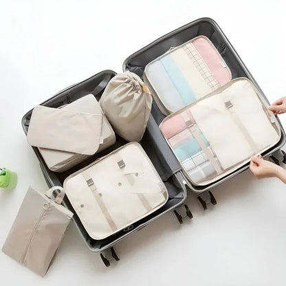 Set de Rangement pour Valise 7 Pièces avec Cubes en Mesh Sac à Chaussures et Pochettes pour Voyage et Bagage Cabine