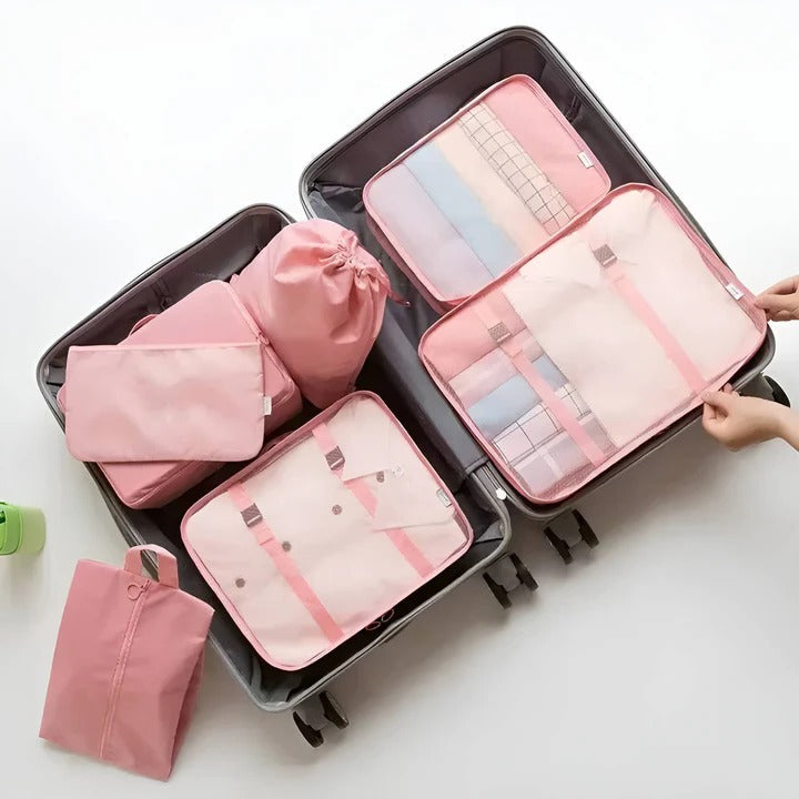 Set de Rangement pour Valise 7 Pièces avec Cubes en Mesh Sac à Chaussures et Pochettes pour Voyage et Bagage Cabine