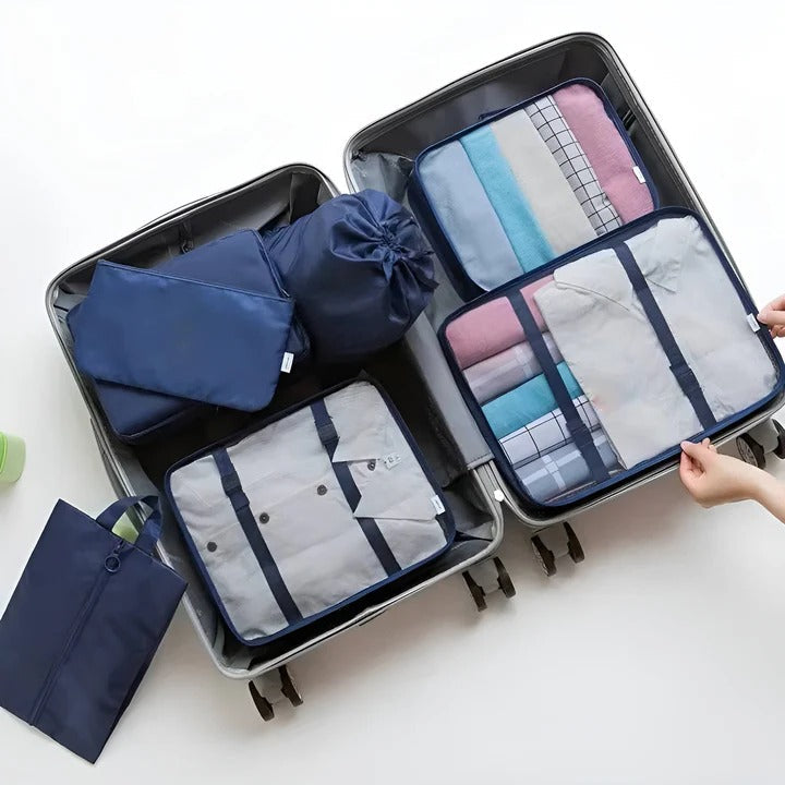 Set de Rangement pour Valise 7 Pièces avec Cubes en Mesh Sac à Chaussures et Pochettes pour Voyage et Bagage Cabine