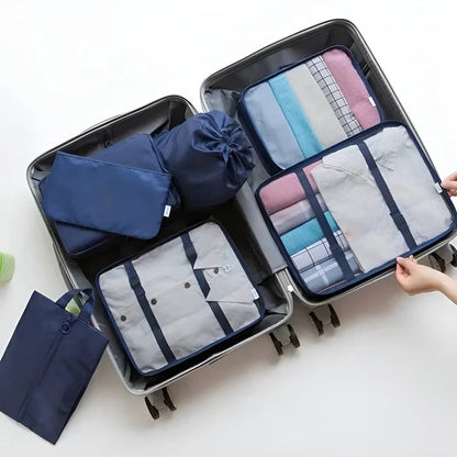 Set de Rangement pour Valise 7 Pièces avec Cubes en Mesh Sac à Chaussures et Pochettes pour Voyage et Bagage Cabine
