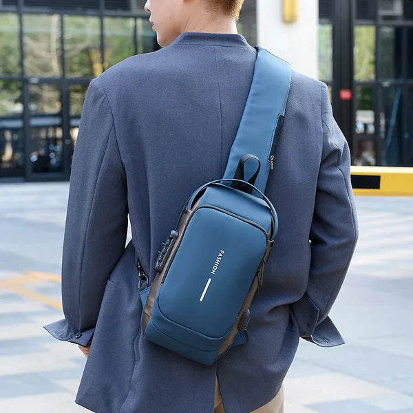 Sac Bandoulière Antivol Homme avec Serrure à Code Port USB Étanche pour Voyage et Quotidien Urbain