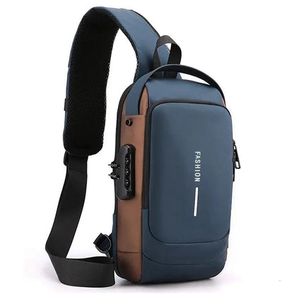 Sac Bandoulière Antivol Homme avec Serrure à Code Port USB Étanche pour Voyage et Quotidien Urbain