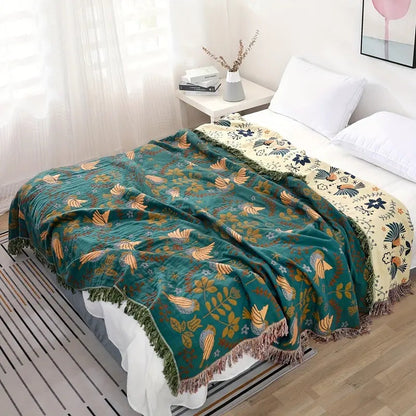 Terra – Reversible Cotton Throw with Scandinavian Bird Pattern