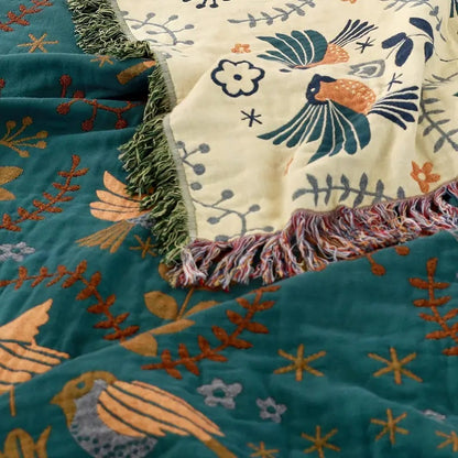 Terra – Reversible Cotton Throw with Scandinavian Bird Pattern