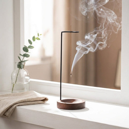 Porte-Encens Suspendu Vertical en Bois et Métal Design Minimaliste Récupérateur de Cendres pour Méditation