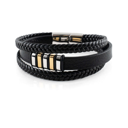 Men's Multi-Layer Braided Leather Bracelet with Stainless Steel Magnetic Clasp