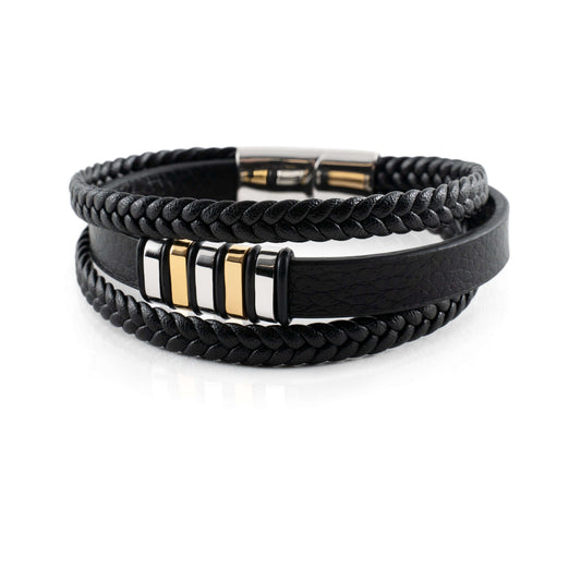 Bracelet en Cuir pour Homme Multi-Rangs Tressé avec Fermoir Magnétique en Acier Inoxydable