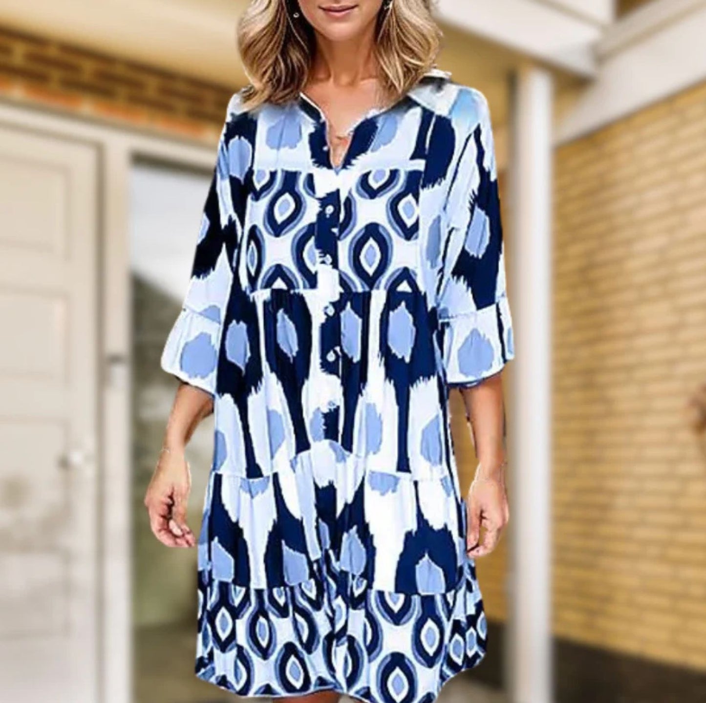 Robe A-Ligne Femme Élégante en V et Manches Mi-Longues - Aurelles